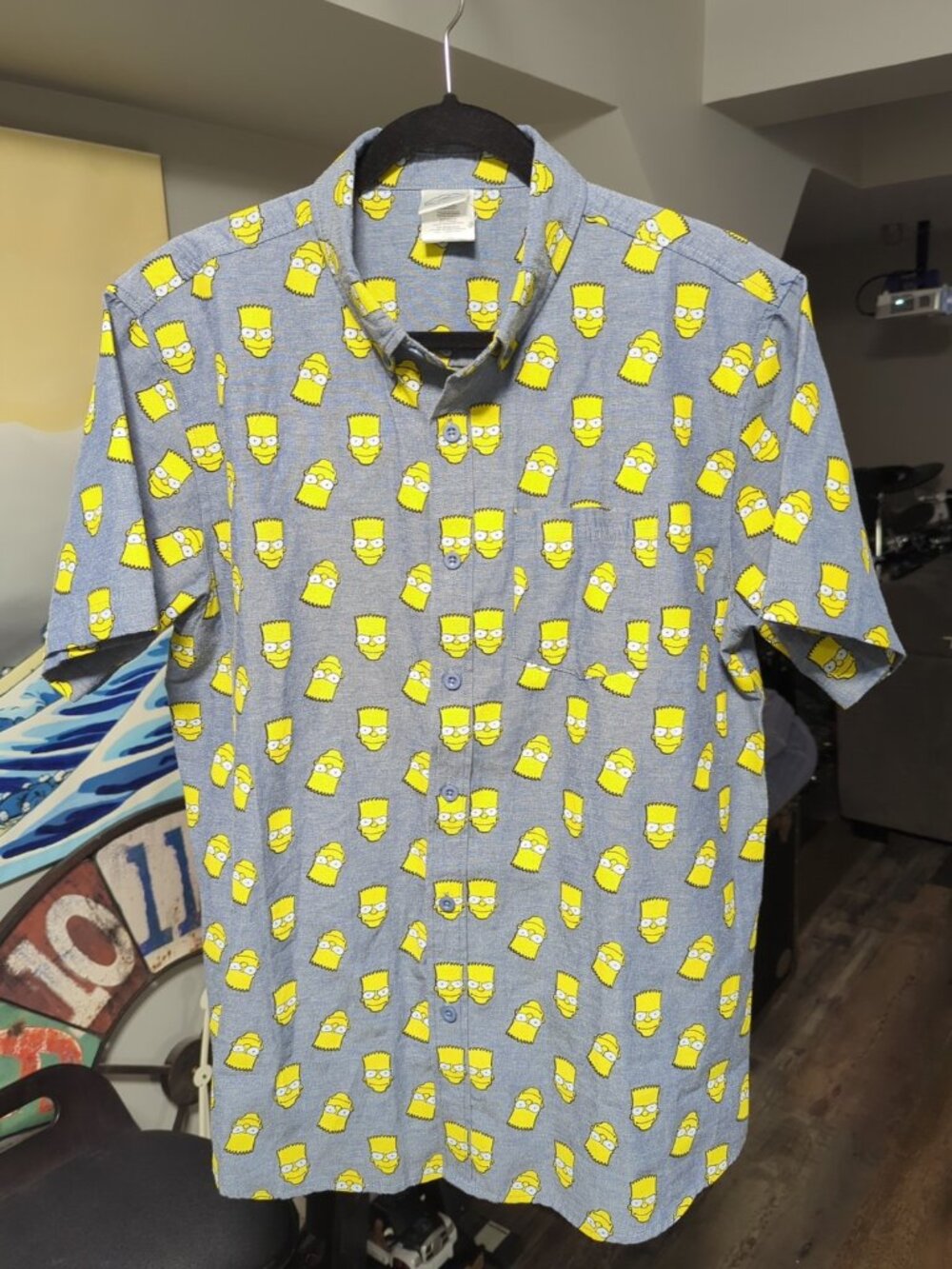 THE SIMPSONS - BART  ALL OVER PRINT Men's Small Hawaiian Shirt Vintage Medium M